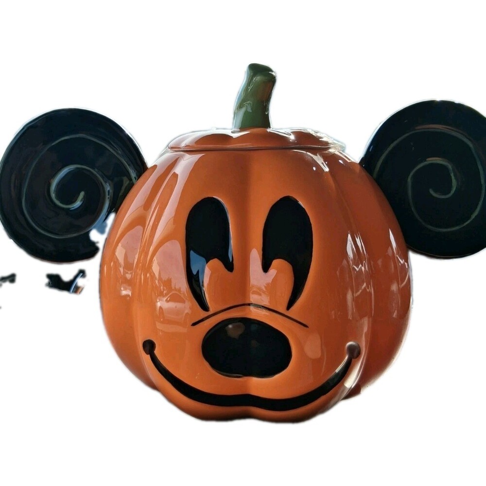 Disney Mickey Mouse Pumpkin Cookie Jar Halloween Ceramic Orange New With Tags
